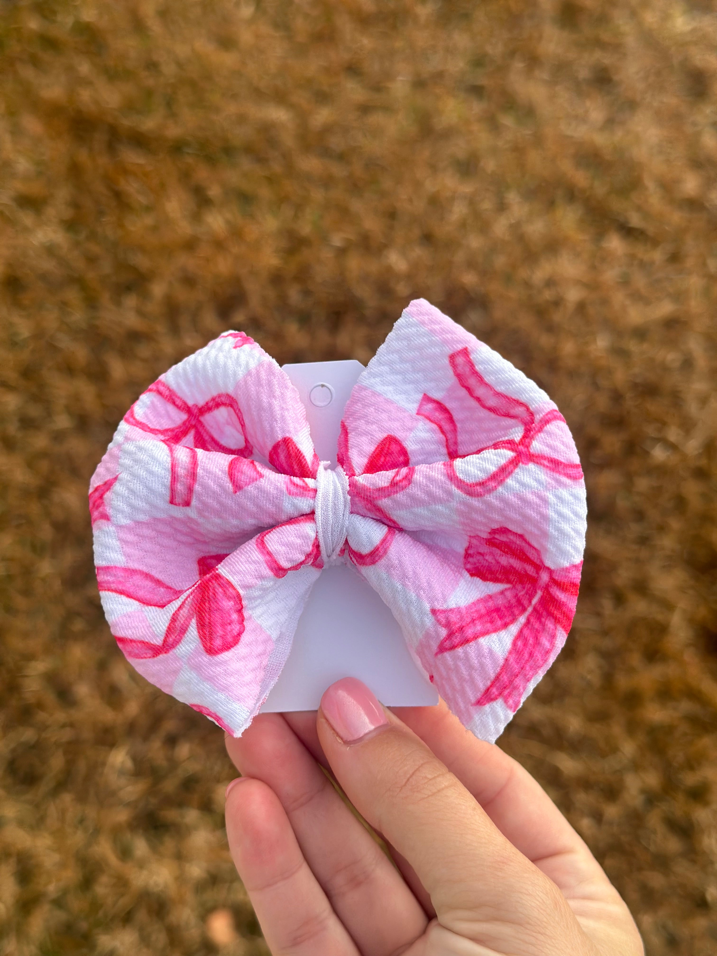 4" Bow- Pink Bow Checkered