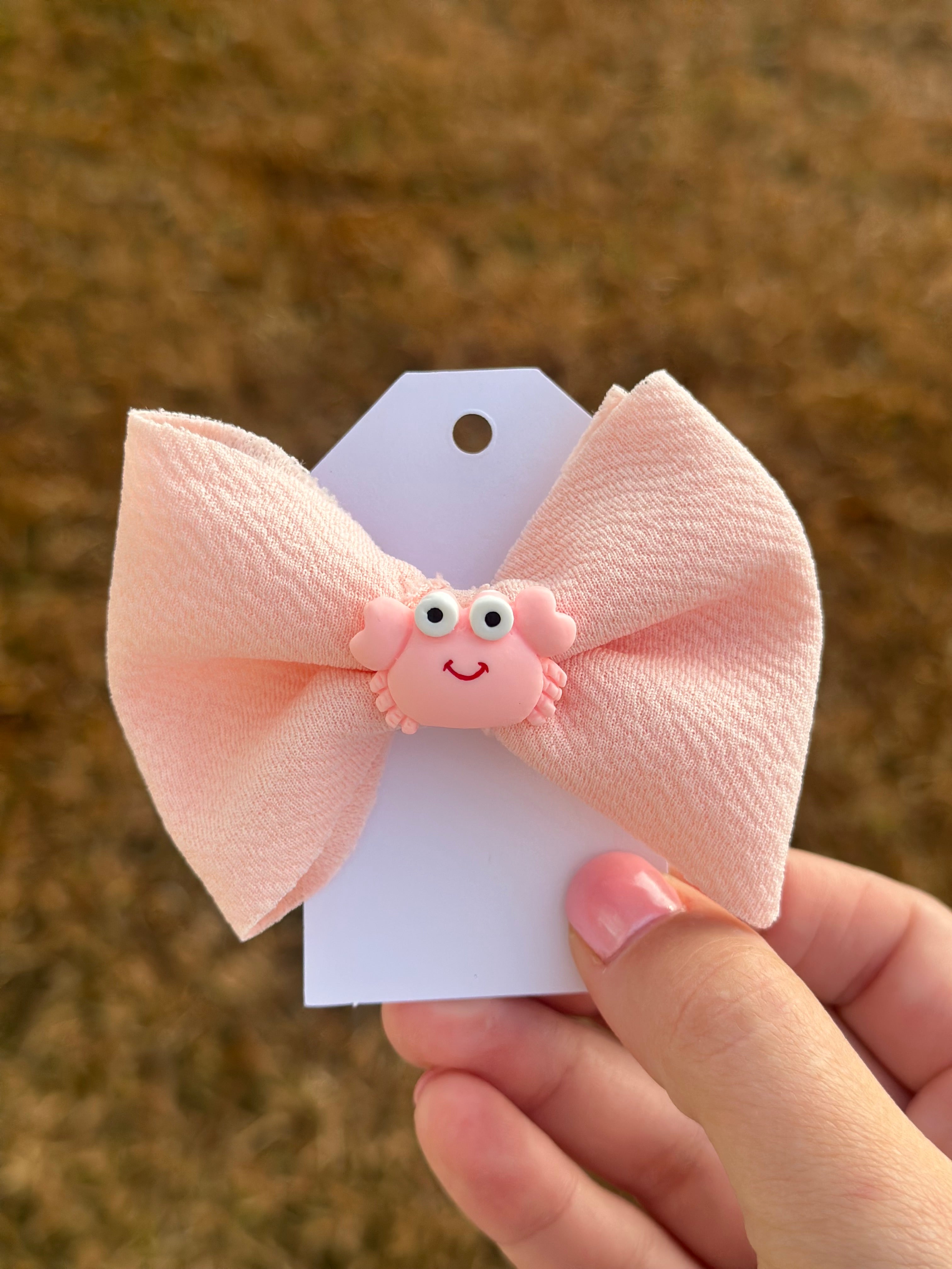 3" Bow- Pink with Pink Crab